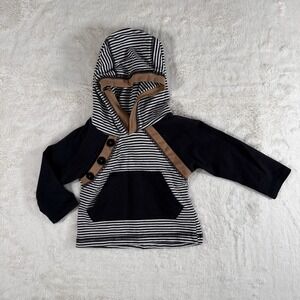 Tommy Bahama 0-3M Baby Hoodie Striped Black Button Front Long Sleeve
